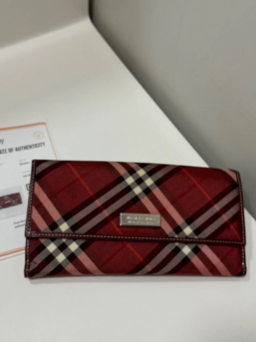 Burberry burgundy nova check nylon leather trim clutch wallet - Picture 10 of 10